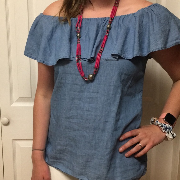 Denim off the shoulder top - Picture 1 of 3